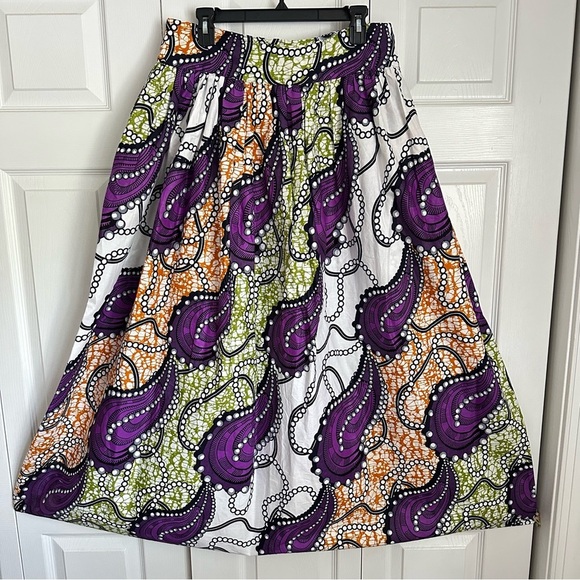 She’s Clothed Dresses & Skirts - She’s Clothed African Wax Paisley Print Cotton Womens Maxi Skirt Sz L Artsy Boho